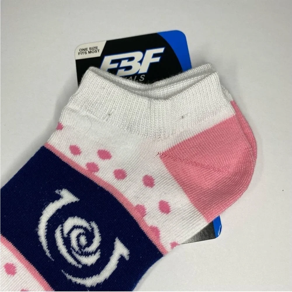 For Bare Feet Socks Kentucky Derby 145 6-11 White Pink Dot Band Blue Pink Argyle